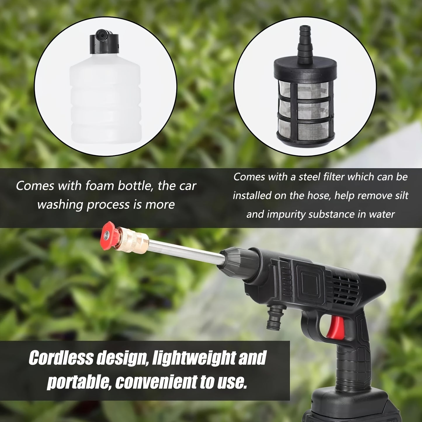 NEW Full Set Wireless Portable Pressure Washer with 2 Batteries, 3000PSI Cordless Power Washer, 24V Battery Jet Wash for Car Garden Home Patio Driveways, 5.03meter Hose Included