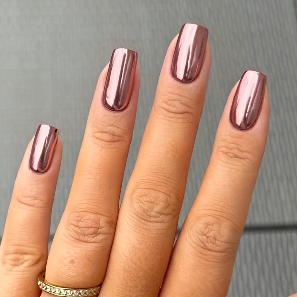 NEW Metallic Mirror Rose Golden Nail Polish 12Ml, High Gloss, Naturally Air-Dry Fast, Cyberpunk Style Metallic Nail Polish, Suitable for Various Festive Parties, Creating a Luxurious Metallic Manicure