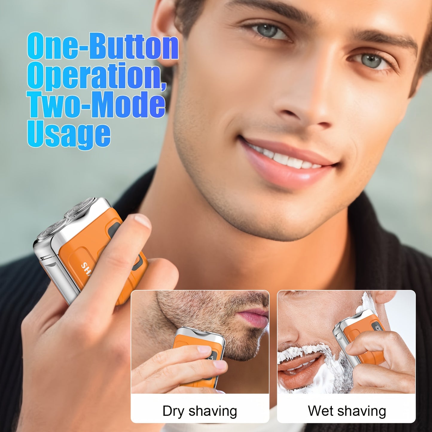 New Upgraded Mini Electric Portable Dual Blade Floating Men's Electric Shaver with Digital Display, Five Color Options, Clean Shaving, USB Charging, Travel Business Trip Hotels Men Grooming Tools