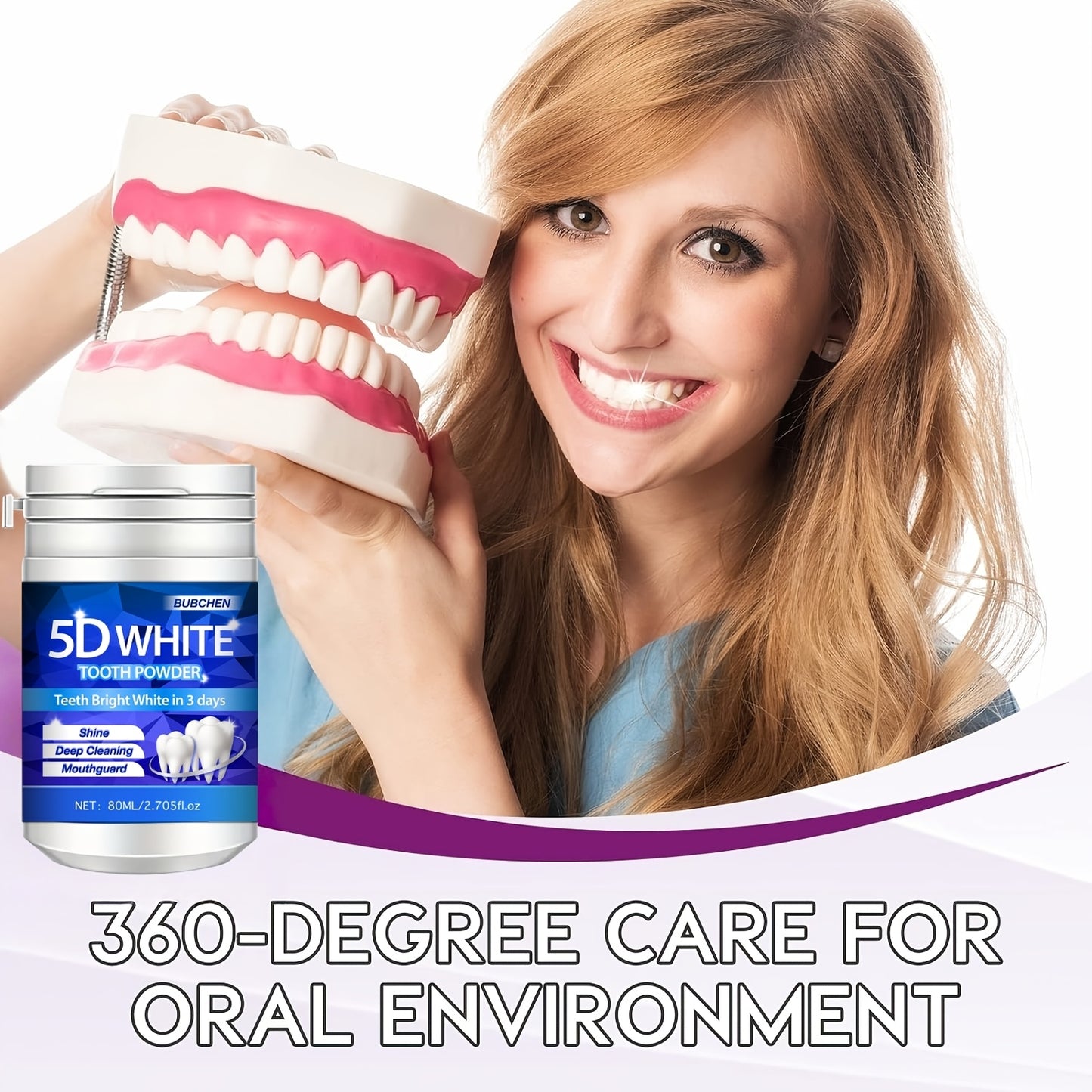 80ML Bottle of 5D Bright Toothpowder, a Deep Cleaning Powder for Teeth, Fresh Breath Purple Toothpaste with Pearl Powder, Perfect for Gifts for Women Men