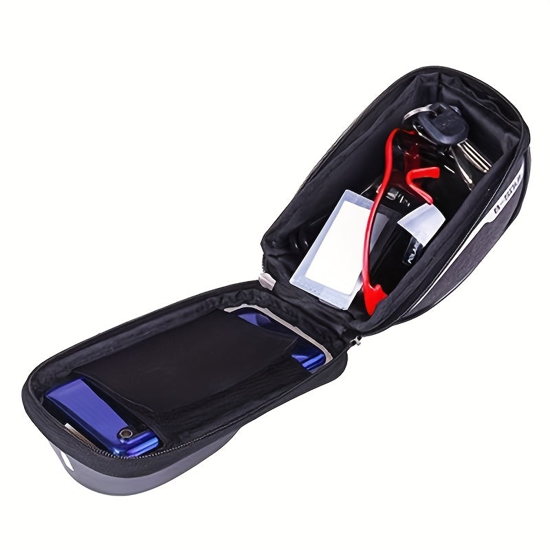 Black and Red Color Bicycle Bag 1L, Top Tube Frame Bag, Handlebar, Mountain Bike, Touchscreen Cycling Bag, Phone Mount, Bicycle Accessories