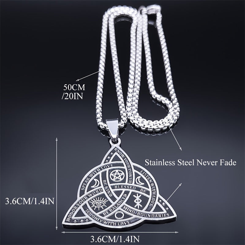50cm in Box Celtic Trinity Witch Necklace with 304 Stainless Steel Pentagram And Triple Moon Goddess Jewelry N3406S02