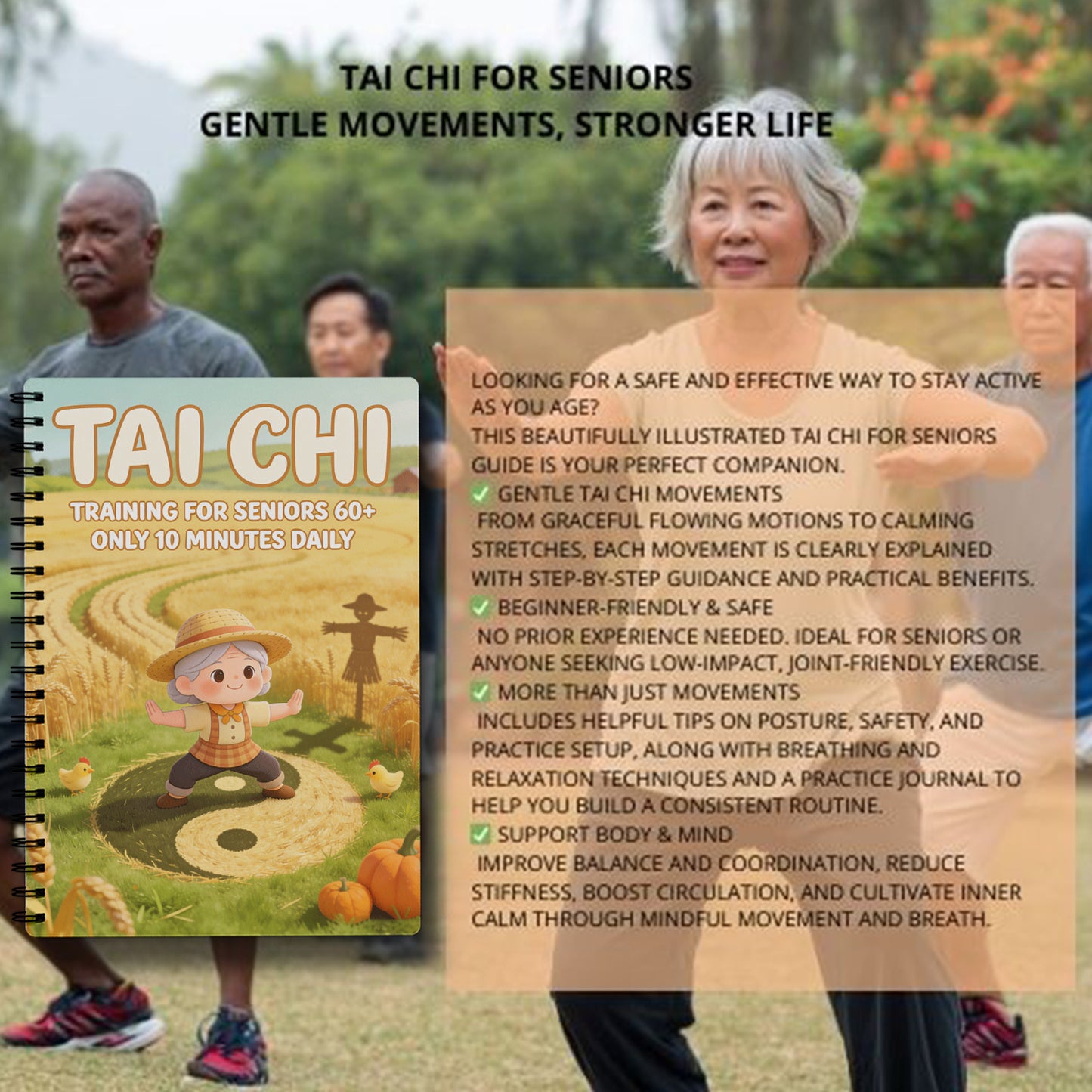 NEW Arrivals For Home Gym Tai Chi Practice Book for Seniors and Beginners | Spiral-bound, Progressive Practice Pages, Daily Exercises, Gentle Movements, Women Men Sports Accessories