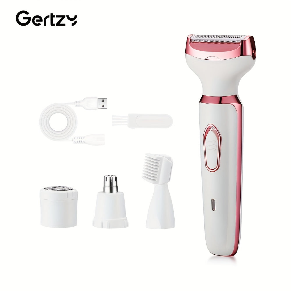 4-In-1 Set Rechargeable Electric Shaver for Women - Trimmer for Face, Nose, Legs, Underarms, And Bikini Area - Suitable for Wet And Dry Use, Pain-Free Grooming Set - Compact And Rechargeable, Perfect Gift