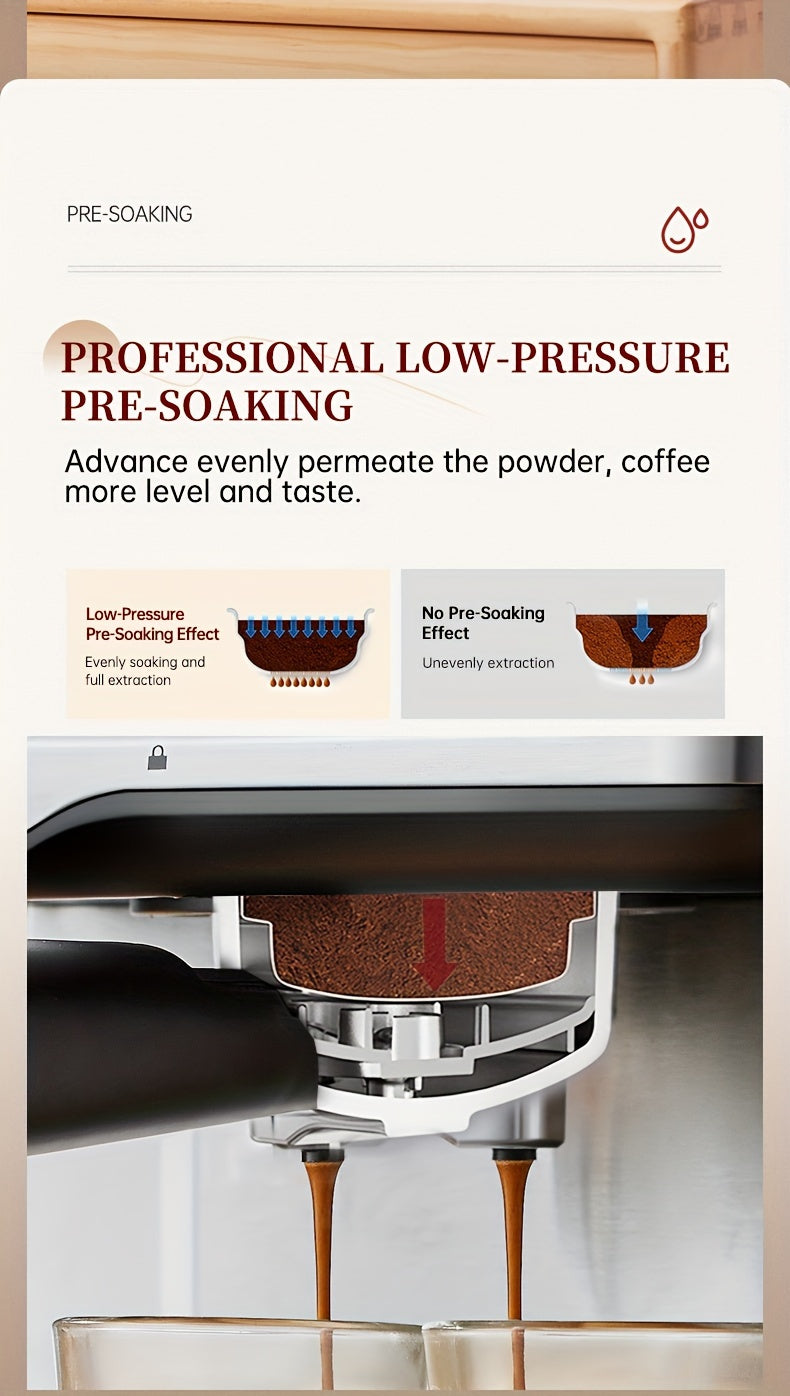 Italian Semi-Automatic Espresso Machine with Built-in Milk Frother & Steam Wand, 20 Bar Pump Stainless Steel Coffee Maker for Latte, Cappuccino, Americano, 1.5L Detachable Water Tank, Smart Touch Panel, Programmable Settings,