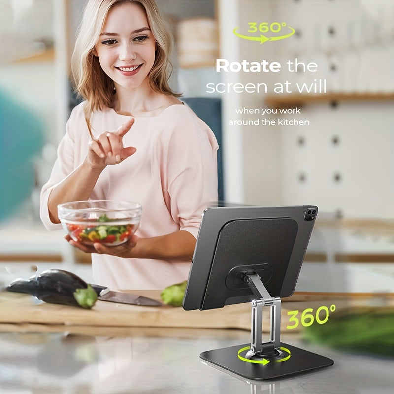 Heavy-Duty 20kg Stable Adjustable Tablet Stand with Rotating Base & Folding Design - Heavy-Duty Iron Construction, 360° Rotating Tablets, for iPad, Phone, Tablet, Laptop, Ergonomic Workspace, Sturdy Build, Office Workers