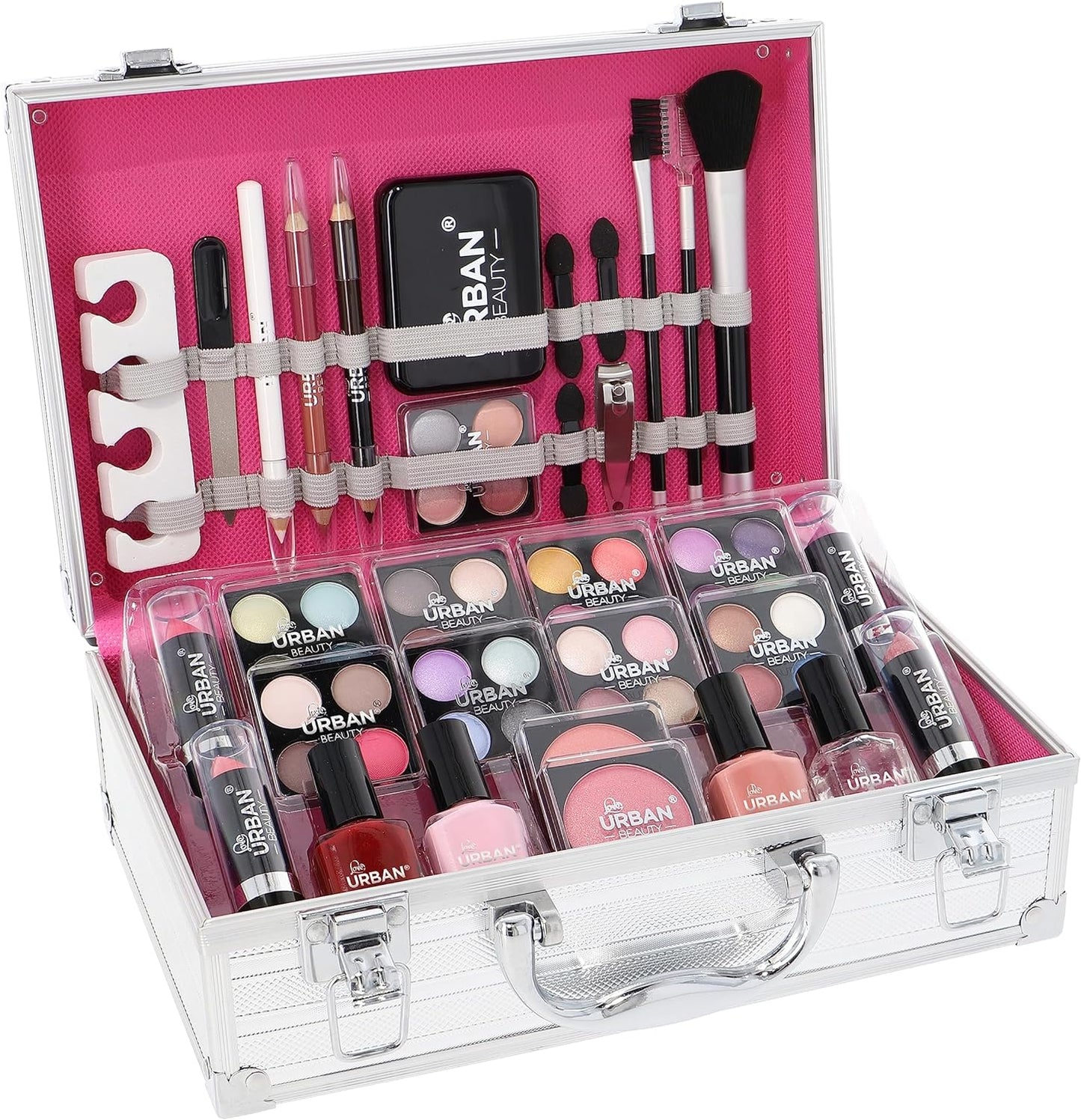 NEW 64 PCS Set  Makeup Cosmetic Kit with Aluminum Vanity Case - Eyeshadows, Lip Glosses, Mini Compact & Applicators in Travel Case - All-in-one Makeup Box | Sent and Fulfilled from UK Warehouse and Delivered on a Tracked 48 U