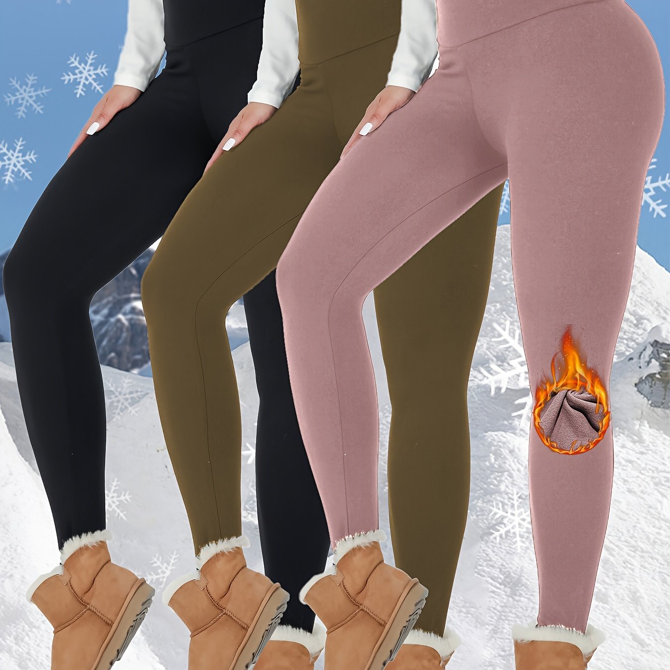 3PCS Set  Women Thermal Fleece Lined High Waisted Sports Leggings, Workout Winter Warm Thick Tights Soft Yoga Pants, Women's Activewear
