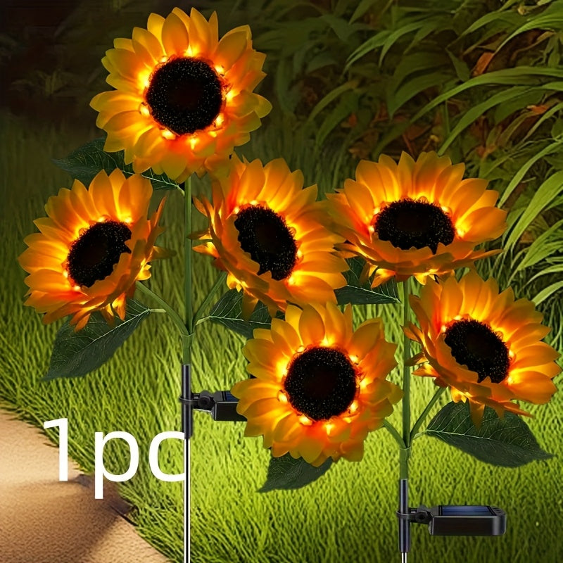 NEW Solar- LED Sunflower Outdoor - Realistic Flowering Garden Lamp with Motion, Solar Panel & Auto On/Off Timer - Durable Plastic Construction for Lawn, Balcony, Patio, Pathway - Landscape Lighting Decoration with Semi-Embedd