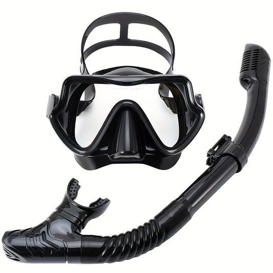Snorkeling Mask Breathing Tube Set Large Frame Silicone Mask, Anti-Leak Anti-Fog Snorkel Mask Swimming Goggles for Men Women