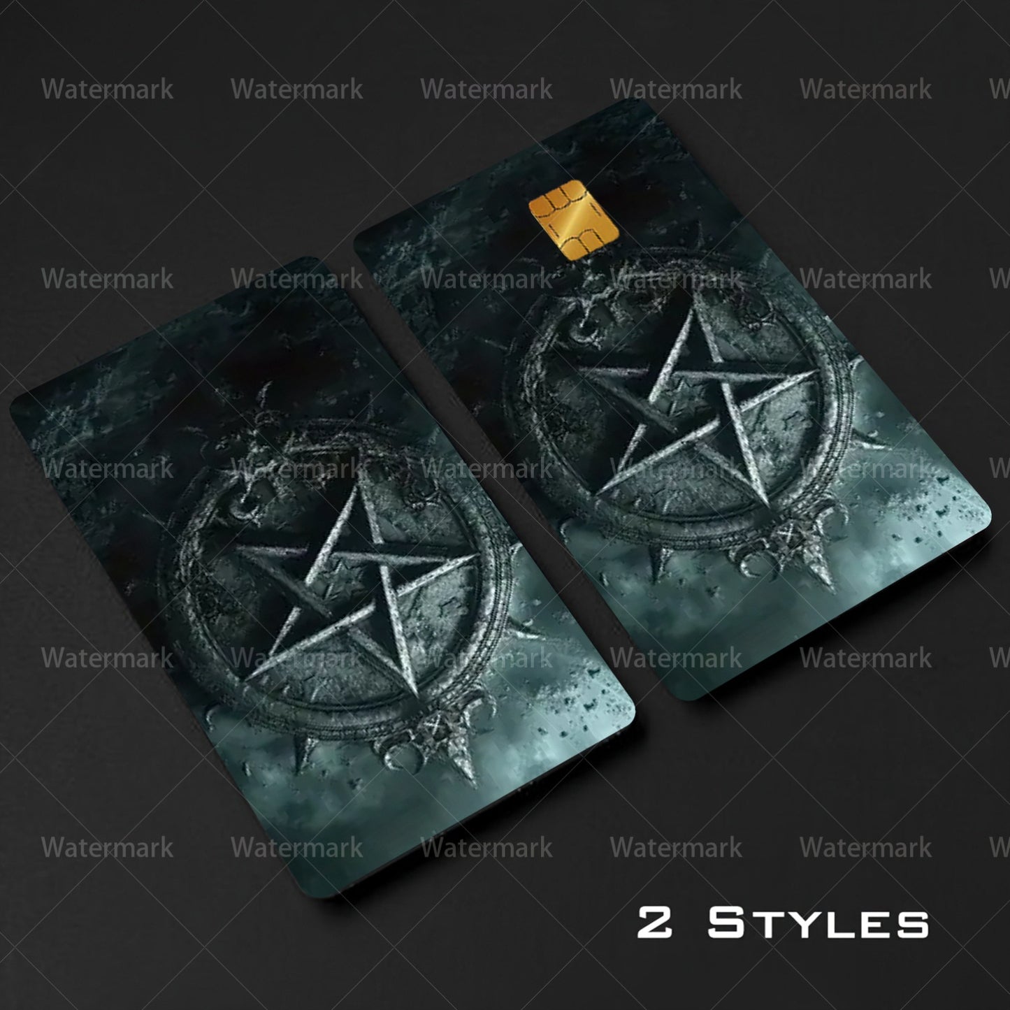 2 PCS Set Dark Mysterious Pentagram Themed Creative Credit Card Stickers,  Credit Card Skins That Are Ultra-Thin, Fingerprint-Resistant, And Scratch-Resistant, Suitable for Debit Cards, Transit Cards, And Credit Cards.
