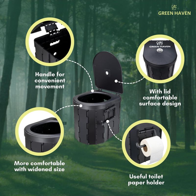 Outdoor Camping Emergency Toilet - Travel Toilet with Roll Holder - Portable for Adult Potty - Folding with Washable Basket - Campervan Camping Caravan Beach Picnic & Fishing
