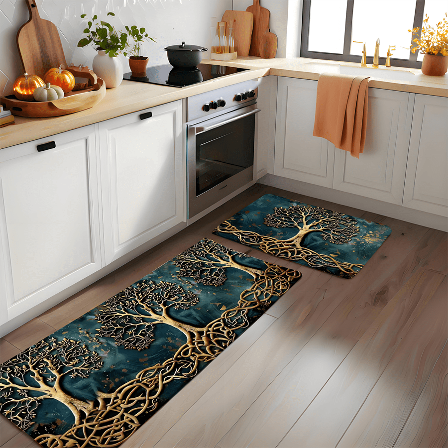 2/3 PCS Set TREE OF LIFE Kitchen Luxury Rug Set, Outdoor Indoor Entrance Mat, Welcome Mat, Suitable for Home, Living Room, Kitchen, Bedroom, Farmhouse, Study, Corridor, Laundry Room, Kitchen Mat, Shoe Scraper, Entry Mat, Home
