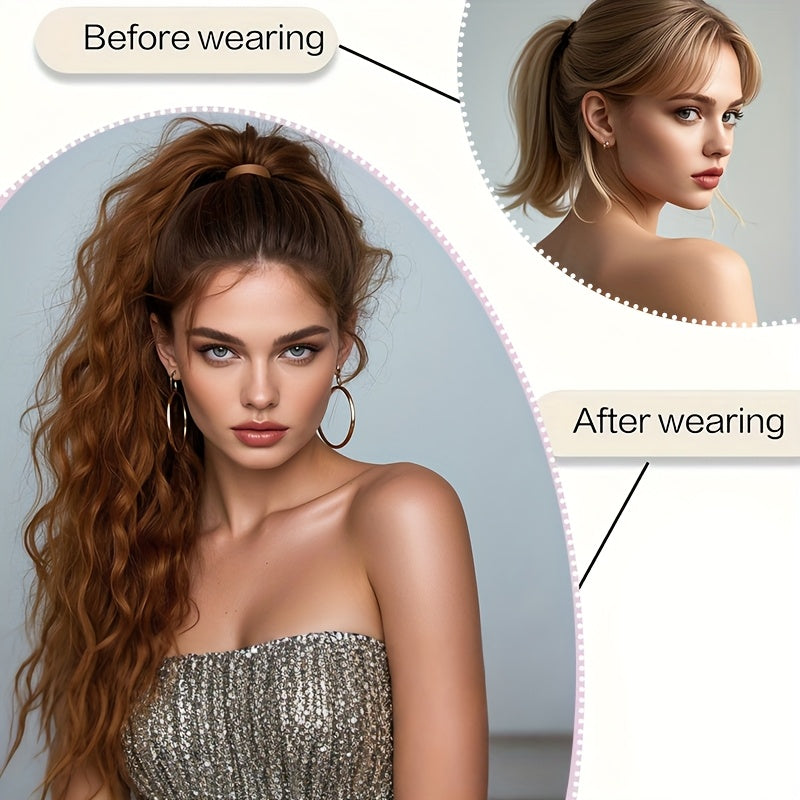 Women' Kinky Curly Long Ponytail Hair Extension - Volumizing Synthetic Fluffy Hairpiece with Elastic Band for Secure Fit, Volume & Curly Length for Parties, Weddings, Photo Shoots, Daily Use - Volume-Boosting Ponytail Add- fo