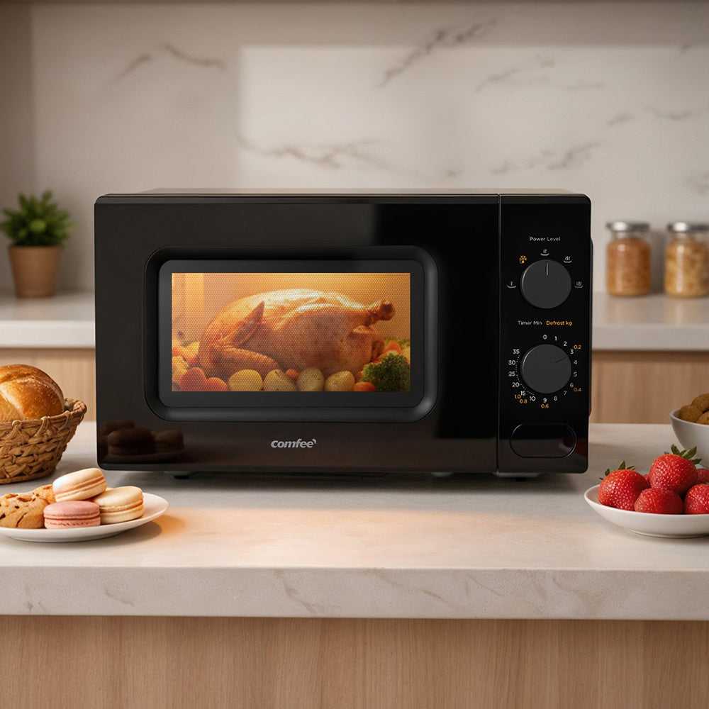 20L Large Capacity Midea COMFEE' Black Compact Microwave Oven 700W with Manual Control - 20L Countertop Microwave for Small Kitchens, Dorms & Studios, 5 Power Levels & Quick Defrost