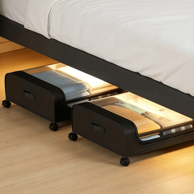 2 Sets, Underbed Storage Box, with Wheels Lid, 48L Metal Frame, Bed Box, Organizer, Storage Bag, Foldable Underbed Box for Clothes, Shoes, Blankets, Bedding, Home Furniture Supplies