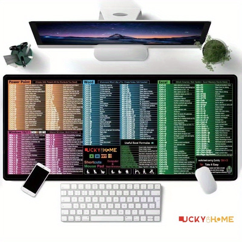 For Home and Office Extra-large Shortcut Keys Mouse Pad for Excel/Word/PowerPoint/Windows Shortcuts – Excel Cheat Sheet Desk Pad, Computer Mousepad – Gaming, Office, Non-Slip, Stitched Edges