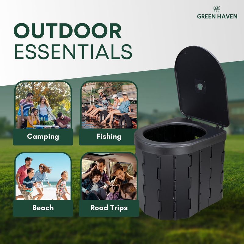 Outdoor Camping Emergency Toilet - Travel Toilet with Roll Holder - Portable for Adult Potty - Folding with Washable Basket - Campervan Camping Caravan Beach Picnic & Fishing