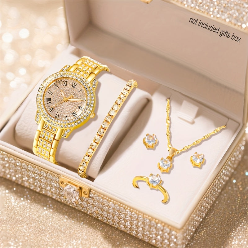 3 Colors 6PCS Set New Ladies' Gorgeous And Fashionable Silvery Quartz Watch +new Silvery Jewelry Set Valentine's Day, Easter, Ramadan, Wedding, Birthday Party, Christmas Horror, Halloween, Give Friends Gifts Eid Al Adha