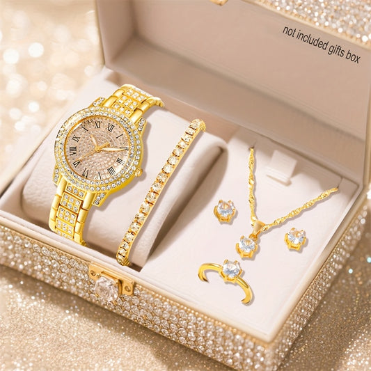 3 Colors 6PCS Set New Ladies' Gorgeous And Fashionable Silvery Quartz Watch +new Silvery Jewelry Set Valentine's Day, Easter, Ramadan, Wedding, Birthday Party, Christmas Horror, Halloween, Give Friends Gifts Eid Al Adha