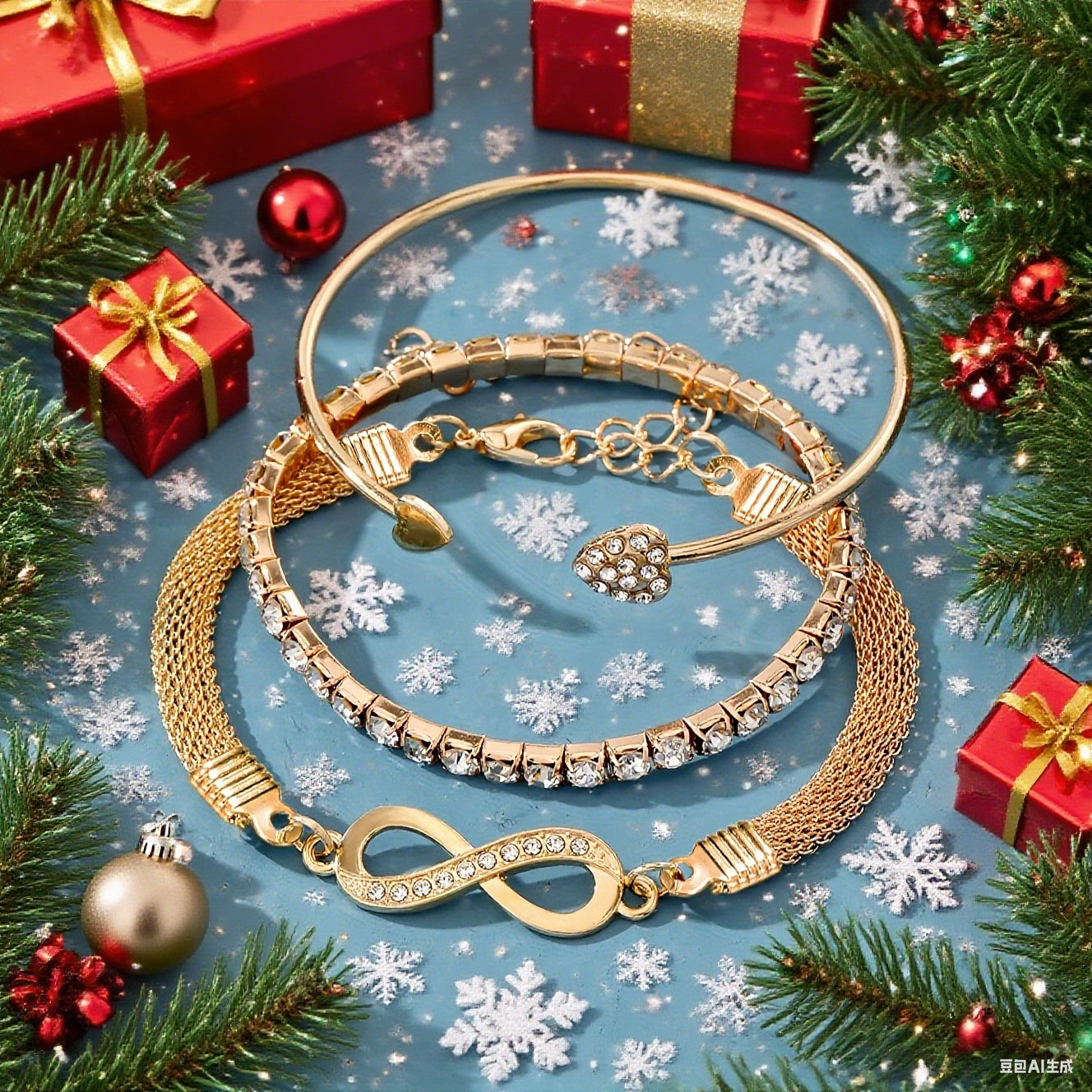 3 PCS Set Women's Bracelet and Bangle Set, Fashionable Elegant Rhinestone Infinity Symbol Tennis Chain Open Cuff Bracelet Collection for Christmas Thanksgiving Halloween Party Gift, Bracelets for Women, Bracelets for Women Hi