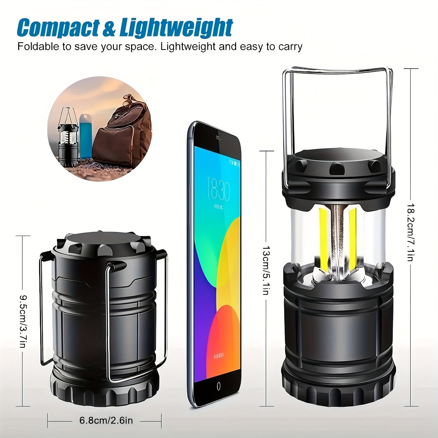 4 PCS Set Super Bright Led Camping Lanterns | Portable, Collapsible Emergency Flashlights, ABS Material With Matte Metal End, Ideal For Camping, Outdoor Activities, And Home Use, Non-Water Resistant, Button Switch, Without Ba