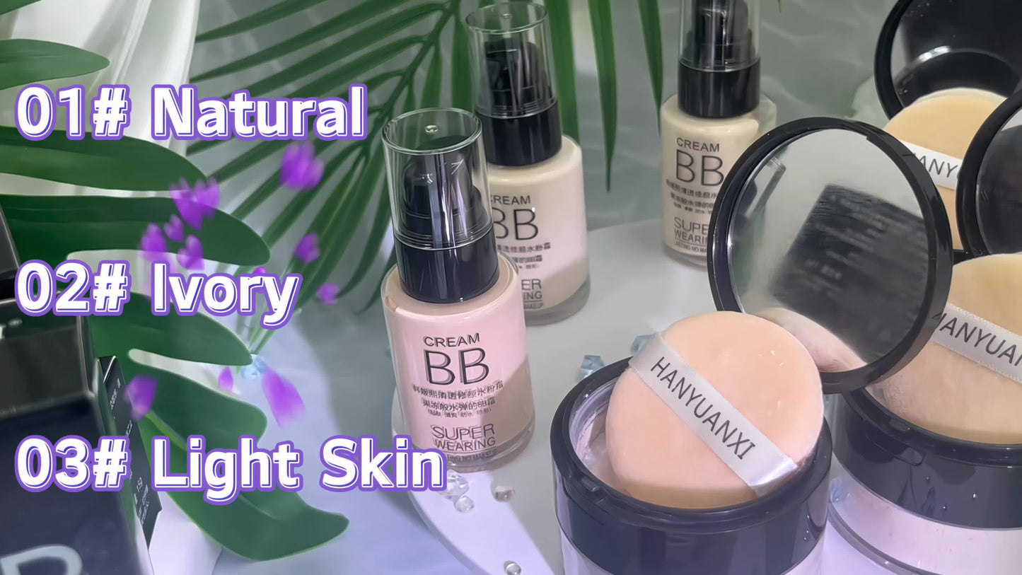 Flawless Face Makeup Kit- BB Cream & Makeup Powder & Brush, Includes Full Coverage Foundation, Moisturizing BB Cream, Waterproof Loose Setting Powder, Brush And Makeup Sponge, Hydrating Formula, Seamless Concealer, Longwear H