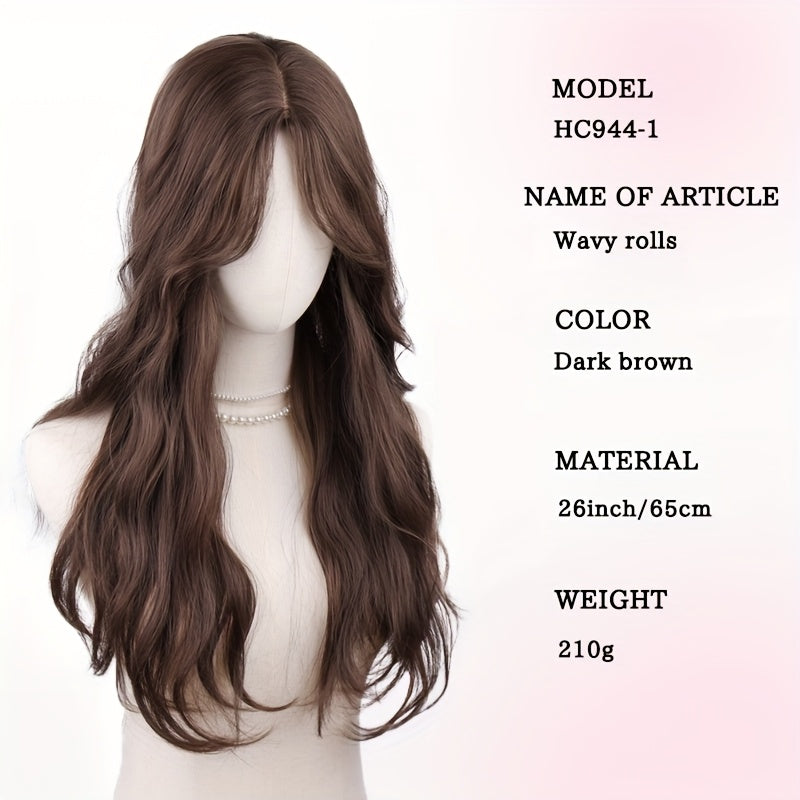 NEW Arrivals 66.04cm Long Brown Curly Wig with Bangs for Women - High-Temperature Fiber, Voluminous Waves for Everyday, Party & Event Styling