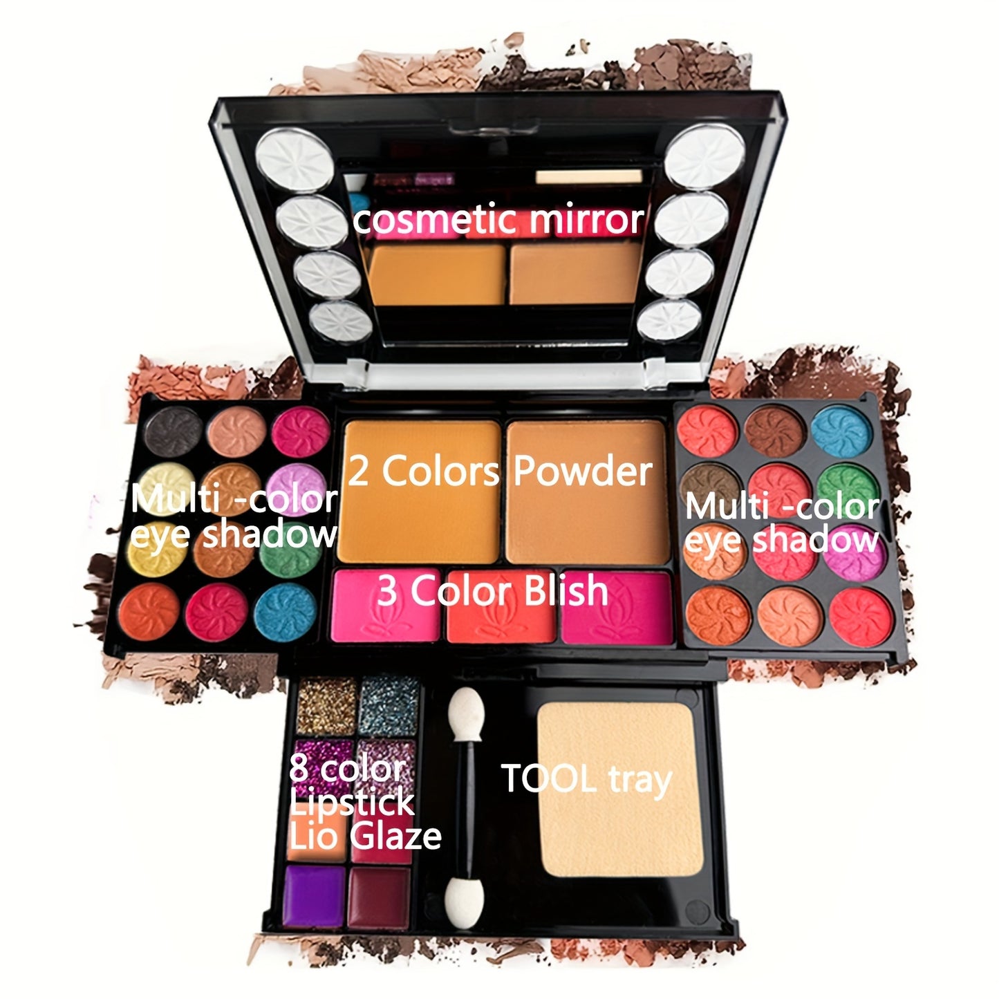 NEW Full Set 37 Multi-Functional Makeup Tray Powder Puff Eyeshadow Brush Includes Eyeshadow Contouring Set Powder Lip Gloss for Makeup Beginners Complete Makeup Case
