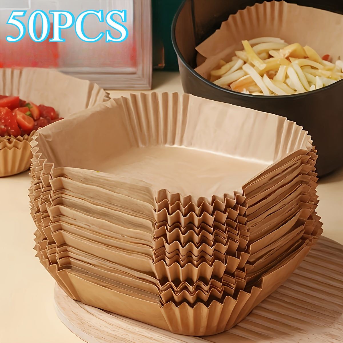 100 PCS Pack Set Air Fryer Liners - Universal for Oven & Microwave, Non-Stick Parchment Paper - No Coating, Heat-Resistant for Home & Commercial Use