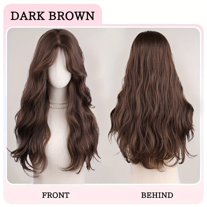 NEW Arrivals 66.04cm Long Brown Curly Wig with Bangs for Women - High-Temperature Fiber, Voluminous Waves for Everyday, Party & Event Styling