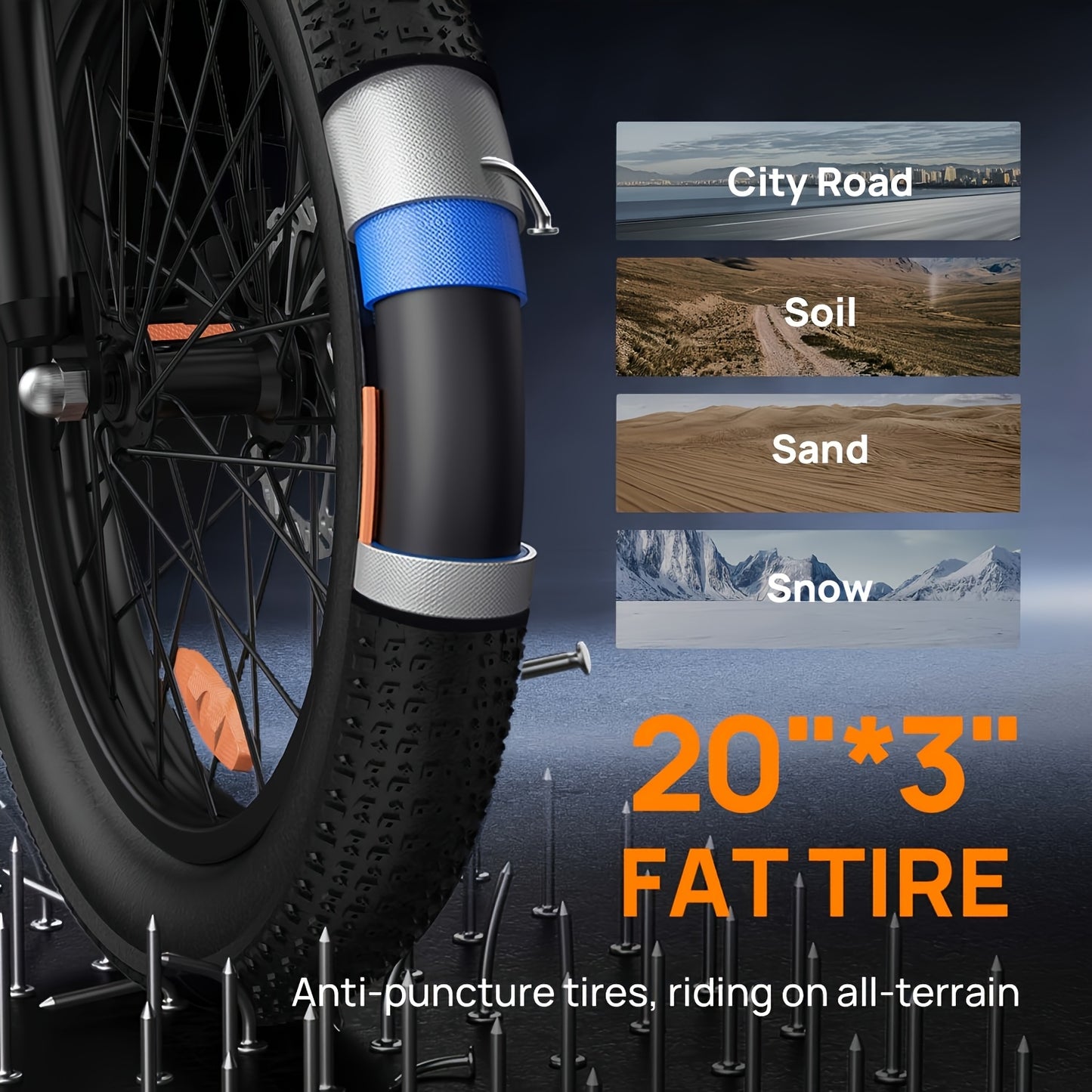 E20 Pro All-Season Electric Bike - 50.8cm Tires for Snow/Sand/Urban | 48V 13Ah Extended Range Battery | 250W High-Efficiency Motor | Colorful LCD Display | Adventure-Ready Design | High-strength Frame