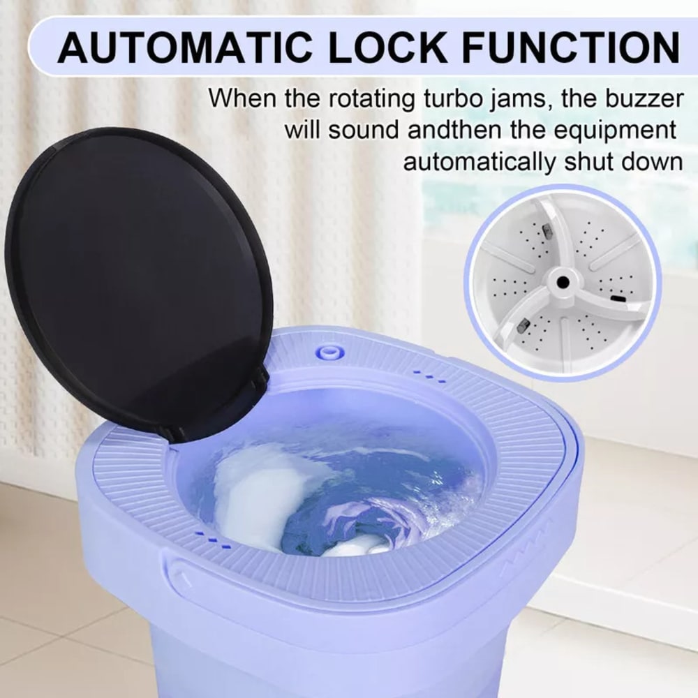 Portable Foldable Mini Washing Machine with Blue Light | Fast 10-Min Cleaning for Small Laundry | Ideal for Underwear, Socks, Towels, Travel & Dorm Use | Compact Washer with Spin Assist