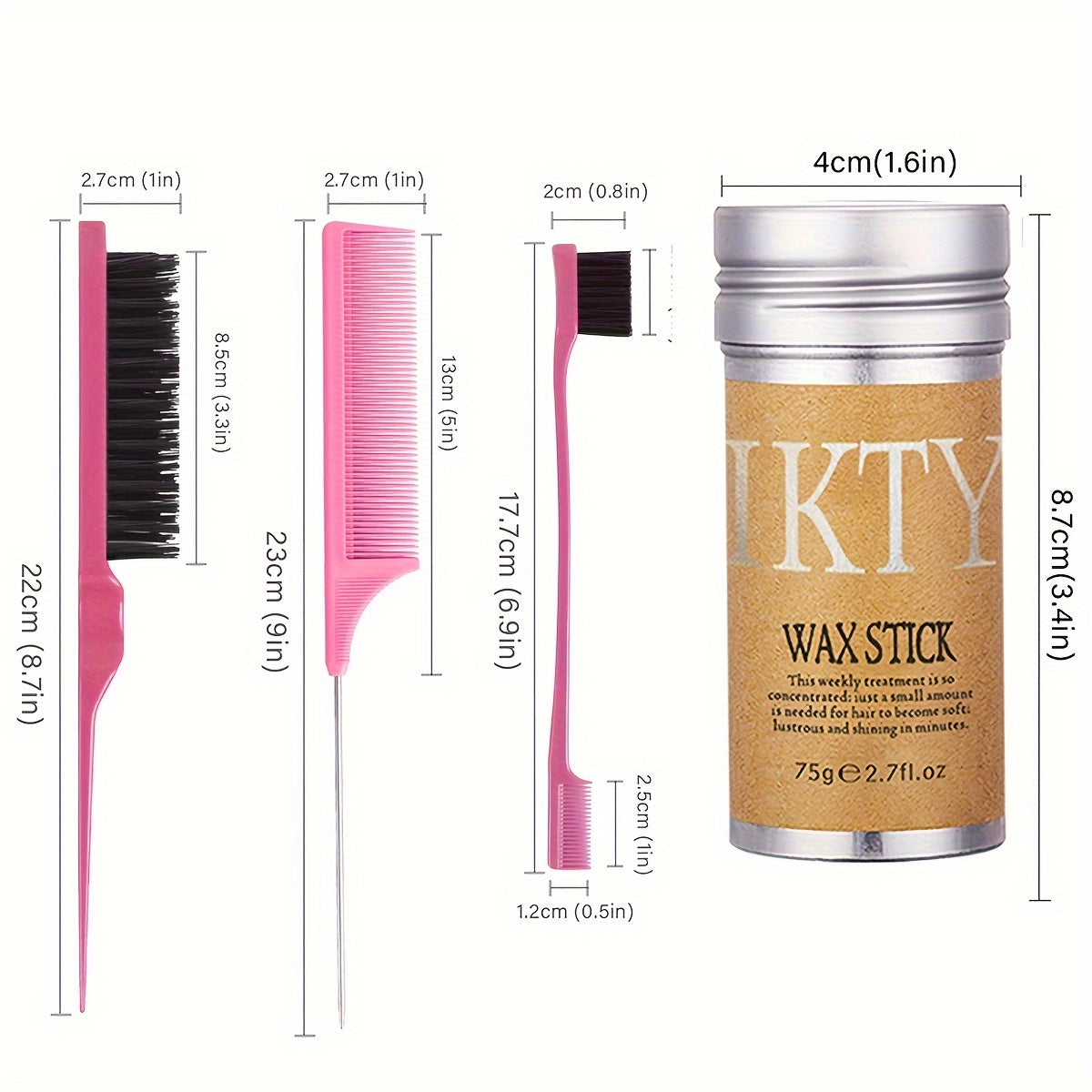 4pcs/Set Hair Wax Stick, Slick Back Hair Brush Set, Long Lasting Hair Wax Stick For Hair, Teasing Brush For Hair Styling, Edge Brush For Tame Frizz For Baby Hair, Rat Tail Combs For Parting