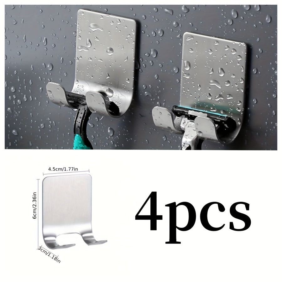 4 PCS Set Stainless Steel Holders for Shaving Blades That Can Be Mounted on The Wall Without Drilling. Perfect for Storing Men's Razors, These Modern Wall Mounts Are Designed for Bathroom Organization And Are Made from Durab
