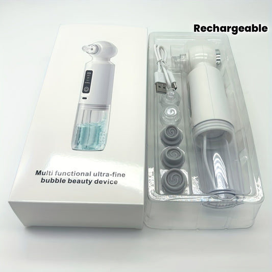 Electric Pore Cleaner, Blackhead Remover, USB Rechargeable Mini Bubble Beauty Device, Comes with Six Suction Heads (Three Hard And Three Soft). Long Press The Power Button for Three Seconds to Activate The Heating Function