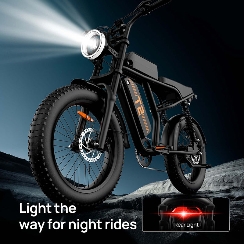 20"x4" Fat Tire Electric Mountain Bike T2 - 250W High-Efficiency Motor, 48V 15.6Ah Removable Battery, 25KM/H, 80-100 Mile Range, 7-Speed Transmission, Hydraulic Disc Brakes, LCD Display, Perfect for Snow & Rough Terrains