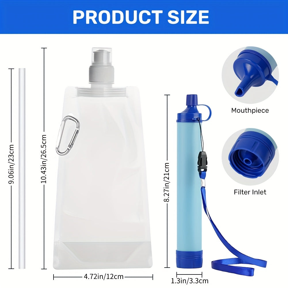 7 in 1 Set Emergency Survival Portable Water Filtration Cleanser Straws for Emergency Situations, a Set Designed for Outdoor Activities Mountain Trip Kayak Camping, Hiking, Traveling, And Biking Health Care Supplies