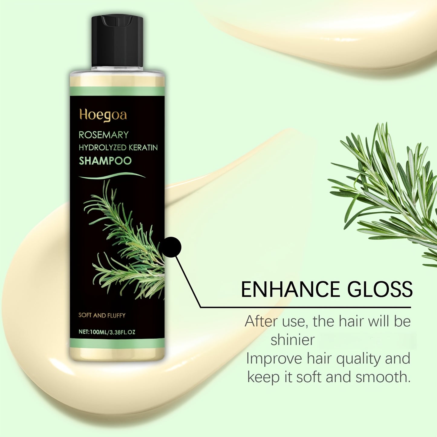 100ml Rosemary Shampoo: Deep Botanical Oil Control, Nourishing and Moisturizing for Voluminous, Fluffy Hair; 100ml, Enriched with Rosemary Ingredients, Gentle Formula to Eliminate Frizz and Dryness; Smooth and Easy to Comb, L