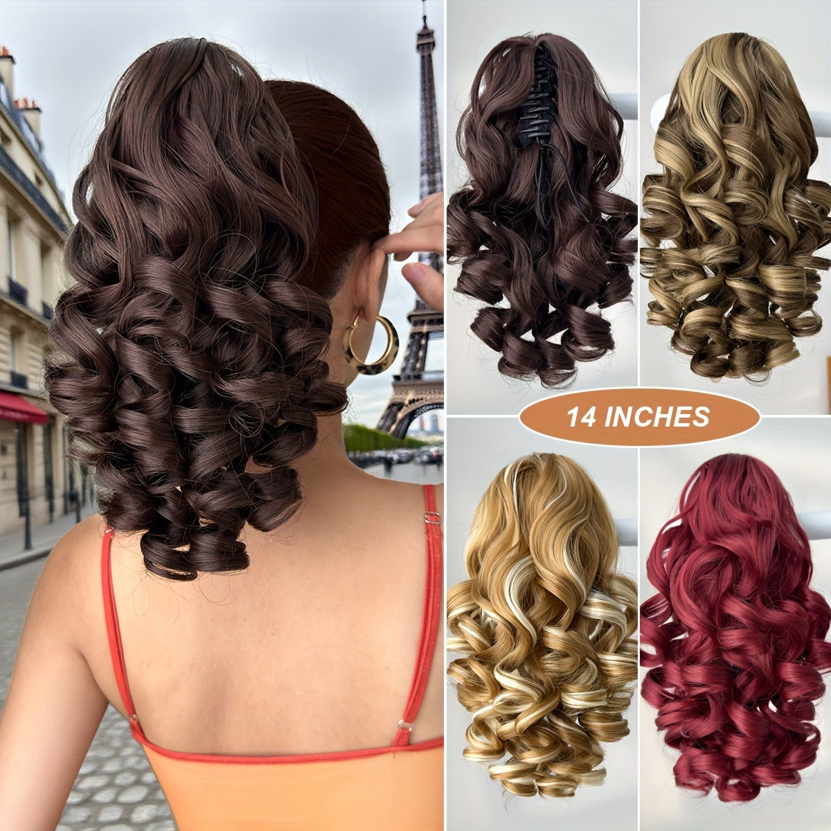 14-Inch (36cm) Clip-In/R Clip-On Hair Extensions - Dark Brown/Red/Burgundy Ombre Body Wave Synthetic Hair with Natural Layers, Volume & Soft Waves for Women &, Instant Length for Ponytails, Braids, Dreadlocks-like Styles