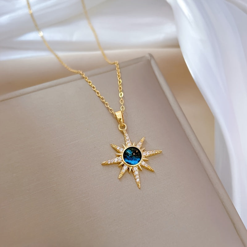Stainless Steel Starry Sky Pendant Necklace | 18K Gold Plated, Synthetic Synthetic Zircon Accents, Fashionable Jewelry for Women, Ideal for Birthdays and Gifts