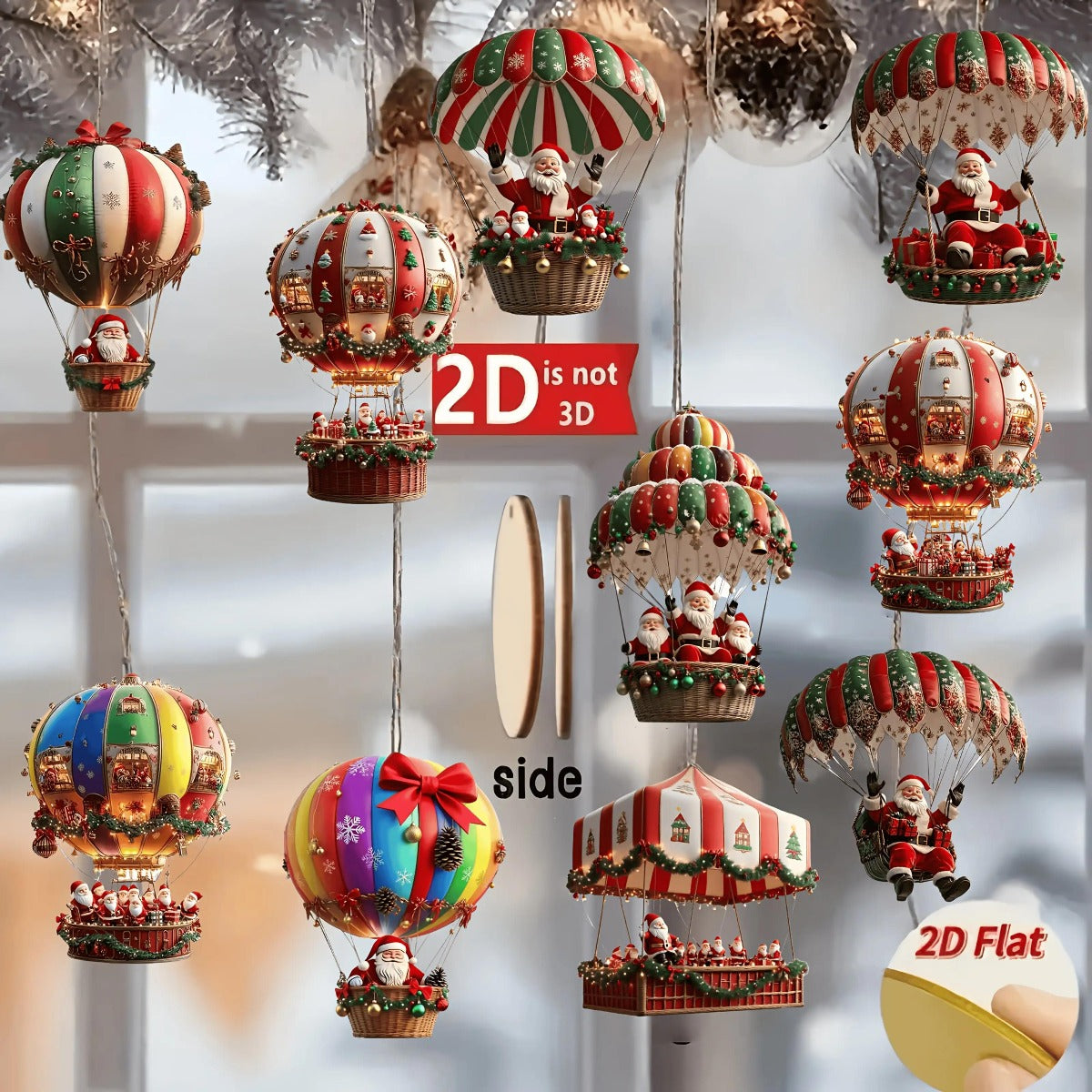 2D Flat, 10pcs 2D Santa Claus Parachute Series Handmade Wooden Hanging Christmas Ornaments|Perfect Holiday Gift|Home & Garden Decoration|Christmas Tree Ornaments|Santa Decoration|Claus Ornaments|Christmas Decorations|Tree Han