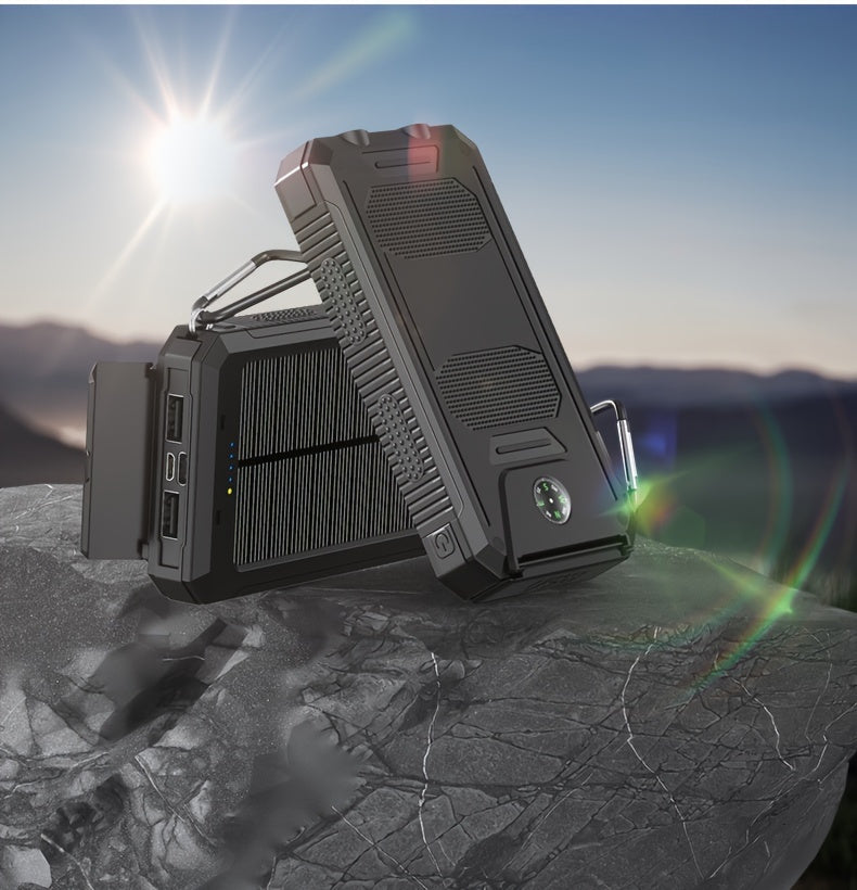 2 PCS Set 20000mAh Portable Emergency Solar Power Bank, Portable Survival Solar Mobile Phone Charger, Camping External Battery Charger for Mobile Phones, 2 USB/ LED Flashlights with Compass for Outdoor Activities