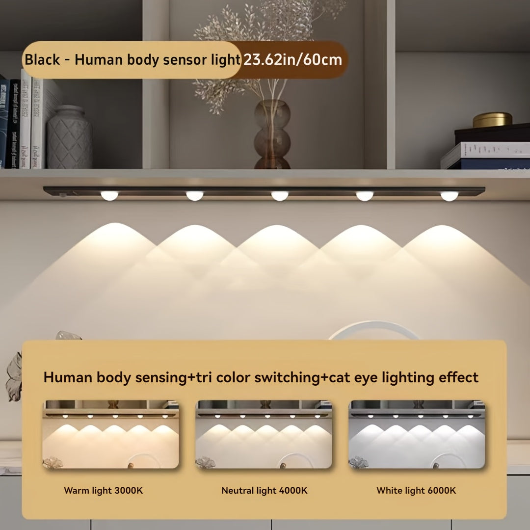 NEW Modern LED Motion Sensor Cabinet Light with Magnetic USB Charging, Wireless Motion Detection, Ultra-Thin Slim Profile, 3-Color Adjustable LED, Magnetic Ceiling/Wall/Bedside Lighting for Kitchen, Wardrobe, Bathroom, Displa