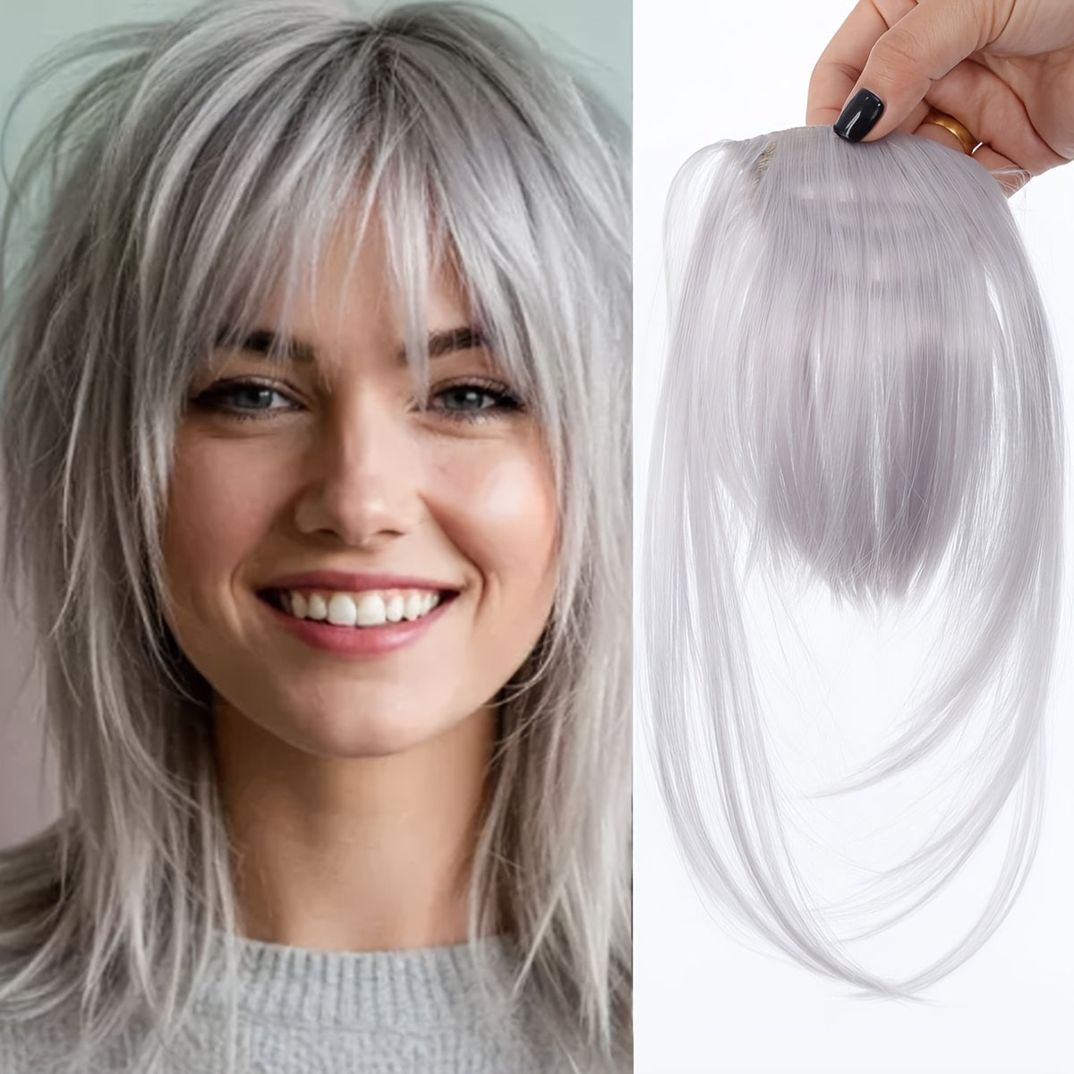 Wig with French Layered Bangs, Designed for Women, Featuring a, Perfect for Everyday Use, Easy to Put On, Seamless Hair Extensions, Versatile Hair Additions, French Fringe, Wig for a Look