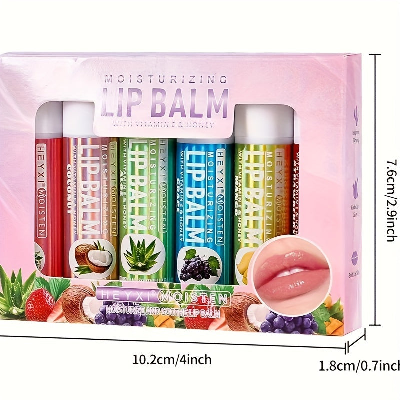 NEW Arrivals 6-PCS Set Fruit Flavored Lip Balm Gift Set - Unisex Natural Finish Moisturizing Lip Butters with Watermelon, Coconut, Aloe, Grape, Mango & Strawberry - Alcohol-Free for All Skin Types