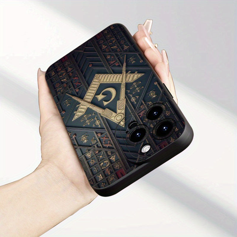 Freemason G Emblem iPhone Case: Pro-Pro Max-Plus, 11/12/13/14/15/16 Fashion Creative Masonic Pattern, New Hot-selling Mobile Phone Case, Anti-fall Design, Unisex Protective Cover, All-inclusive Thickening, High-quality Mobile