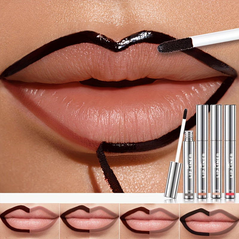 4pcs Set Christmas Gift - Matte -Off Lip Liner, Long-Lasting Waterproof, 4 Shades, Rich Color, Moisturizing & Nourishing, Easy to Apply & Remove, Suitable for All Light Beige Tones, Easy Lip Liner Stickers, Ideal Holiday Gift