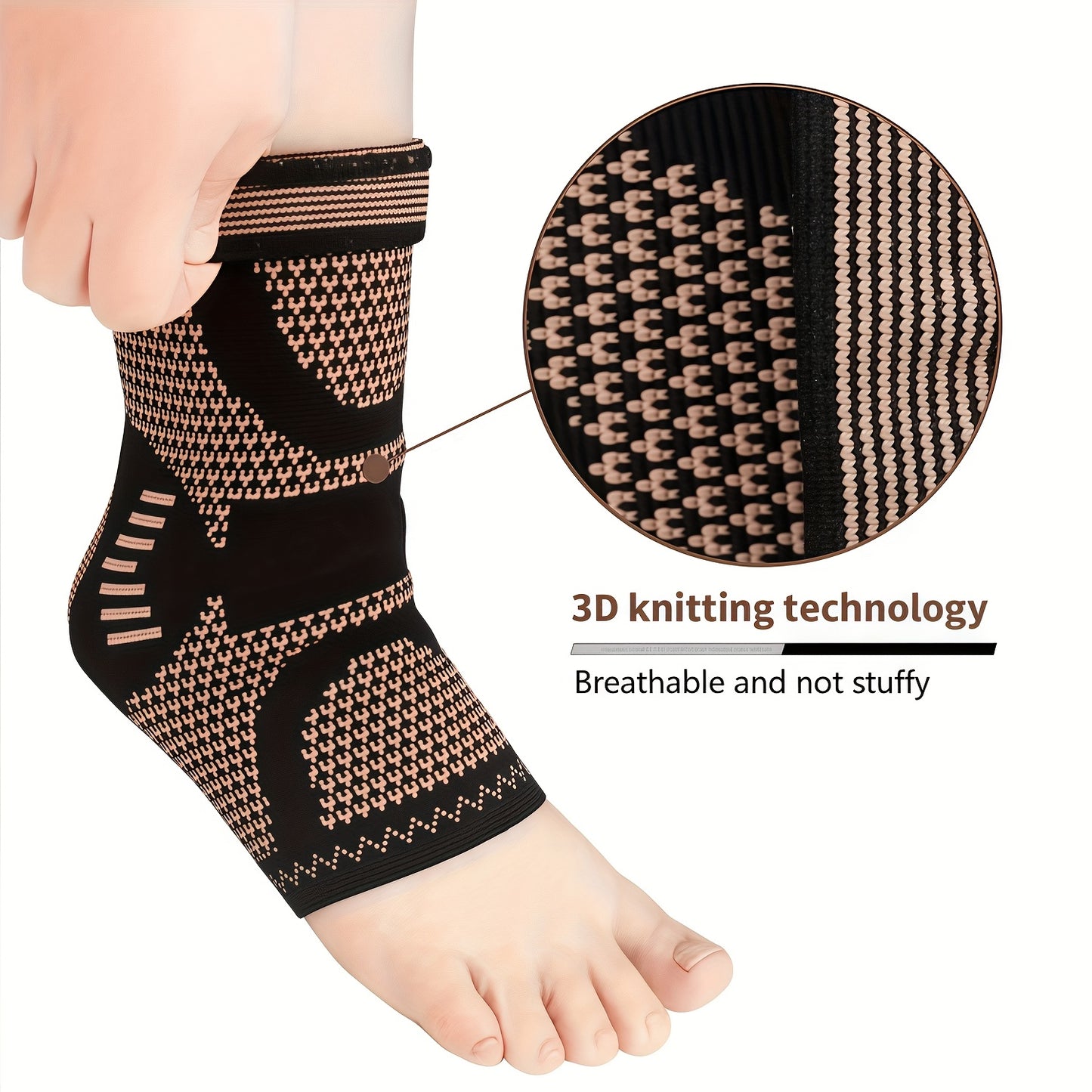 2 PCS Set Copper Fiber Elastic Ankle Brace Socks for Sports, Cycling Fitness, Running - Copper Ankle Support Compression Sleeve for Men & Women - Ankle Wraps Foot Care - RJF Brand