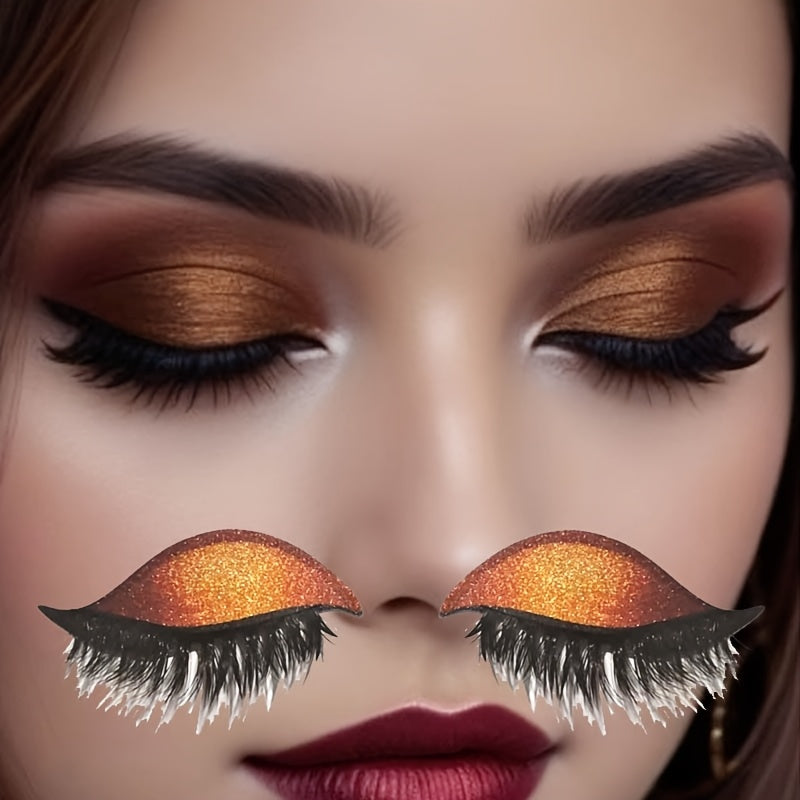 A New Set of Thick, 8 Colors Naturally Curled False Eyelashes with Glitter, Self-Adhesive Eyeliner And Eyeshadow Stickers, Double Eyelid False Lashes, Perfect for Quick Application for Lazy Makeup Routines. It Includes Glue A